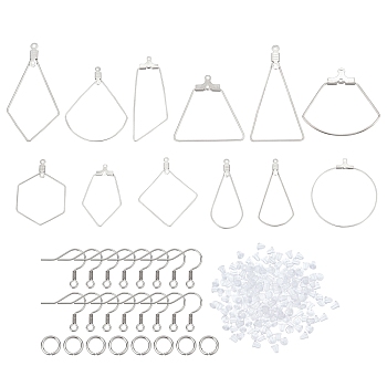 DICOSMETIC Geometry Big Wire Pendant Dangle Earring DIY Making Kit, Including 304 Stainless Steel Wire Pendants & Earring Hooks & Jump Ring, Plastic Ear Nuts, Stainless Steel Color, Pendant: 72pcs/box