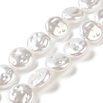 ABS Plastic Imitation Pearl Beads Strands, Flat Round, Snow, 12x4.5mm, Hole: 1.2mm, about 90pcs/strand, 42.68 inch(108.4cm)