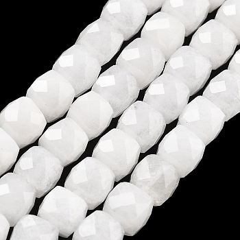 Natural White Jade Beads Strands, Faceted, Cube, 6.5~7x6.5~7x6.5~7mm, Hole: 1mm, about 61~62pcs/strand, 15.47~15.67 inch(39.3~39.8cm)