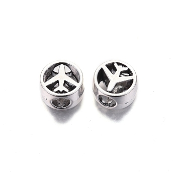 Tibetan Style Alloy European Beads, Large Hole Beads, Cadmium Free & Lead Free, Flat Round with Plane, Antique Silver, 10.5x6mm, Hole: 4mm, about 613pcs/1000g