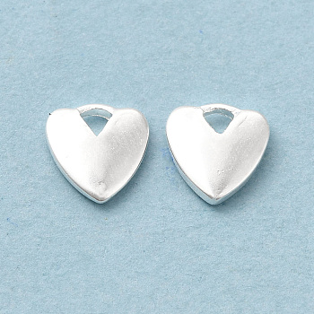 Brass Charms, Cadmium Free & Lead Free, Heart Charm, 925 Sterling Silver Plated, 6x6x1mm, Hole: 1mm