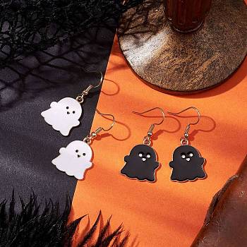 2 Pairs Ghost Alloy Enamel Dangle Earrings Set, with 304 Stainless Steel Earring Hooks, Mixed Color, 39x18mm