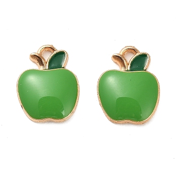Alloy Enamel Pendants, Light Gold, Apple Charm, Lime Green, 15x11.8x2.5mm, Hole: 2x1.8mm
