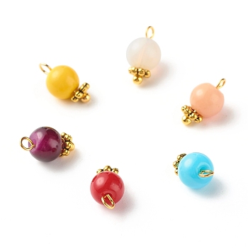 Imitation Jade Round Glass Beads Charms, with Tibetan Style Alloy Daisy Spacer Beads and Brass Ball Head Pins, Golden, Mixed Color, 11x6mm, Hole: 1.6mm