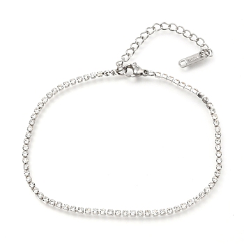 304 Stainless Steel Rhinestone Cup Chain Bracelets, with Lobster Claw Clasps, Stainless Steel Color, Clear, 7-1/8 inch(18cm)