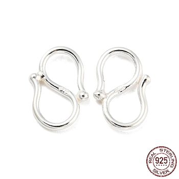 925 Sterling Silver S-Hook Clasps, with 925 Stamp, Silver, 10x7x1mm, Hole: 4.5x3.5mm