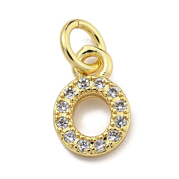 Initial Letter Brass with Cubic Zirconia Charms, Real 18K Gold Plated, Long-Lasting Plated, Lead Free & Cadmium Free, Letter O, 9.5x6.5x1.5mm, ring: 5x1mm, inner diameter: 3mm