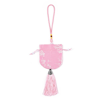 Silk Packing Pouches, Vintage Scented Sachet Perfume Bag, with Tassel, Pearl Pink, 32~34cm