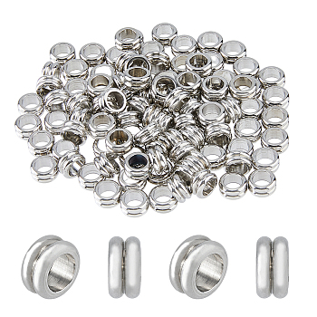 201 Stainless Steel Grooved European Beads, Large Hole Beads, Rondelle, Stainless Steel Color, 8x4mm, Hole: 5mm, 100pcs/box