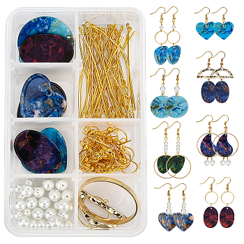 SUNNYCLUE DIY Resin Dangle Earring Making Kits, 16Pcs Heart Resin Pendants, 10Pcs Half Round Alloy Links and Brass Linking Rings, Glass Pearl Beads and Brass Findings, Mixed Color, 122pcs/box