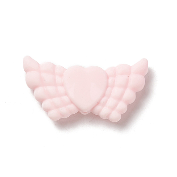 Silicone Focal Beads, Heart with Wing, Misty Rose, 19x38x8mm, Hole: 3mm