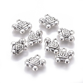 Tibetan Style Alloy Pendants, Tortoise, Cadmium Free & Lead Free, Antique Silver, 15x13x3mm, Hole: 1mm