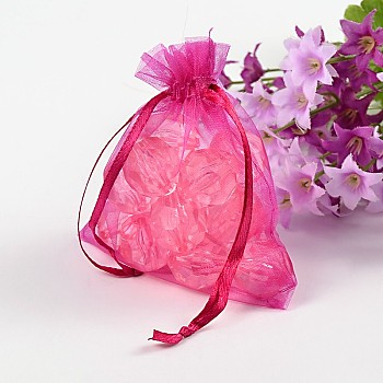 Organza Gift Bags with Drawstring, Jewelry Pouches, Wedding Party Christmas Favor Gift Bags, Fuchsia, Size: about 8cm wide, 10cm long