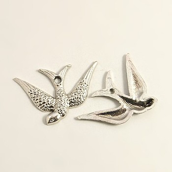 Tibetan Style Alloy Pendants, Bird, Antique Silver, Lead Free and Cadmium Free, 24x17x2mm, Hole: 1mm, about 815pcs/1000g