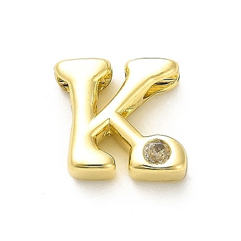 Rack Plating Brass Cubic Zirconia Beads, Long-Lasting Plated, Lead Free & Cadmium Free, Alphabet, Letter K, 12.5x14x4.8mm, Hole: 2.7mm