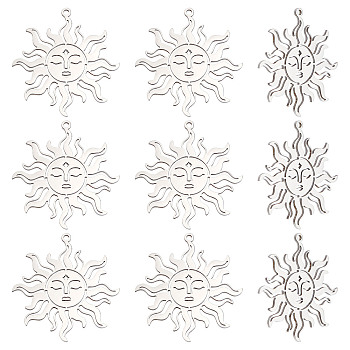 10Pcs 201 Stainless Steel Pendants, Laser Cut, Sun, Stainless Steel Color, 37x35x1mm, Hole: 1.6mm