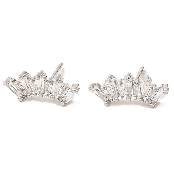 Crown Brass Micro Pave Cubic Zirconia Stud Earrings, Long-Lasting Plated, Lead Free & Cadmium Free, Platinum, 7x16mm