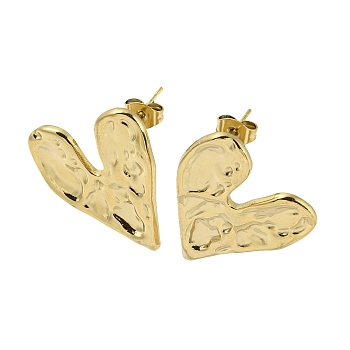 304 Stainless Steel Stud Earrings, Heart, Golden, 26x21.5mm