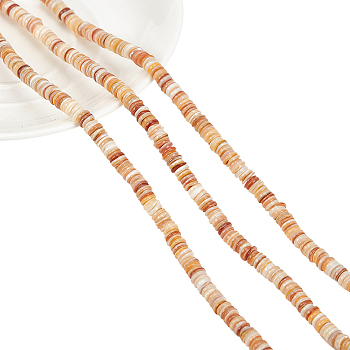 3 Strands Natural Shell Beads Strands, Disc, Antique White, 4.9~6x0.4~6mm, Hole: 1.4mm,  about 15.94 inch~16.14 inch(40.5~41cm)