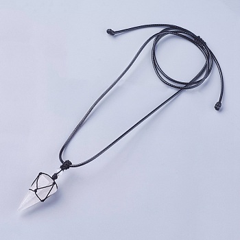 Natural Quartz Crystal Pendants Necklaces, with Waxed Cord and Nylon Cord, Cone, 31.18 inch~33 inch(79.2~84cm), 1.5~2mm