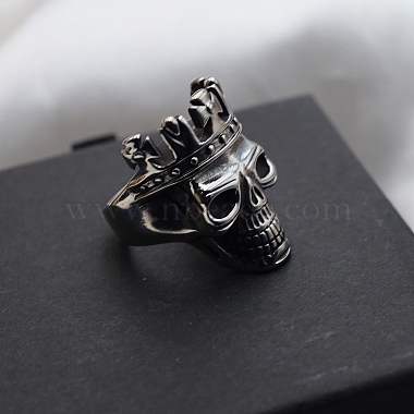 Steam Punk Style Titanium Steel Skull King Finger Rings(SKUL-PW0005-12A)-4