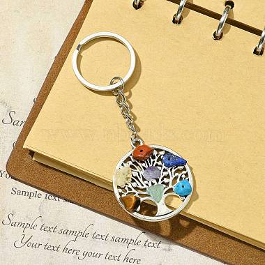 Alloy with Natural & Synthetic Mixed Gemstone Chip Pendant Keychain(KEYC-JKC00640-01)-2