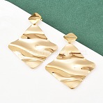 304 Stainless Steel Rhombus Dangle Stud Earrings, Ion Plating(IP), Real 18K Gold Plated, 57.5x46.5mm(EJEW-K268-79B-G)