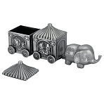 Tibetan Style Zinc Alloy Elephant Train Engraved My First Curl/Tooth Boxes, for Baby Shower Birthday Party, Antique Silver, 10.5x3.65x4.65cm(CON-WH0089-108AS)