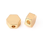 Brass Beads, Hexagon, Long-Lasting Plated, Real 18K Gold Plated, 5.5x6.5x3mm, Hole: 1.5mm(KK-E787-04G)