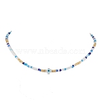Glass Beaded Necklaces, with Natural White Shell Mother of Pearl Shell Beads Necklaces, Evil Eye, Cross, 16.34 inch(41.5cm)(NJEW-JN04896-01)