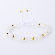 Bohemian Style Handmade Glass Braided Bead Bracelets for Women, with Brass Beads, White(OL2464-1)