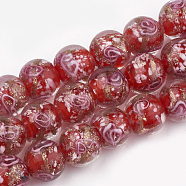 Handmade Gold Sand Lampwork Beads, Inner Flower, Round, Red, 12~12.5x10.5~12mm, Hole: 1.5~2mm(LAMP-T006-08G)