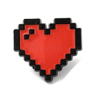 Zeld Pixel Heart Alloy Brooches, Heart Enamel Pins for Clothes Backpack, Red, 14x15mm(JEWB-I032-05EB-01)