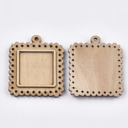 Wooden Pendant Cabochon Settings, Pendant Base, Square, BurlyWooden, Tray: 25X25mm, 44~47x38~41x4.5~5.5mm, Hole: 2.5mm(WOOD-S044-04B)