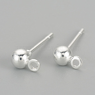 Iron Ball Stud Earring Findings, with Loop, Silver, 6.5x4mm, Hole: 1mm, Pin: 0.8mm(KK-R071-09S)