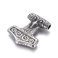 304 Stainless Steel Pendants, Thor's Hammer, Antique Silver, 36x32.5x7mm, Hole: 4.5x3.5mm(STAS-I120-63AS)