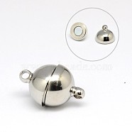 304 Stainless Steel Magnetic Clasps with Loops, Round, Stainless Steel Color, 21x14mm, Hole: 2mm(STAS-K006-14mm-04C)