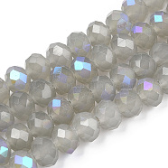 Electroplate Glass Beads Strands, Imitation Jade Beads, Half Plated, Rainbow Plated, Faceted, Rondelle, Gray, 8x6mm, Hole: 1mm, about 63~65pcs/strand, 39~40cm(X-EGLA-A034-J8mm-L09)