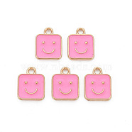Alloy Enamel Charms, Cadmium Free & Lead Free, Light Gold, Square with Smile, Pearl Pink, 13x10x1.5mm, Hole: 1.6mm(ENAM-T016-13D-RS)