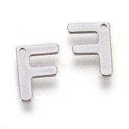 304 Stainless Steel Charms, Letter, Letter.F, 11x8x0.6mm, Hole: 1mm(STAS-F175-02P-F)