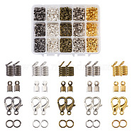 PandaHall Jewelry DIY Jewelry Cord Ends Findings Kits, include Iron Cord Ends & Open Jump Rings, Alloy Lobster Claw Clasps, Antique Bronze & Gunmetal & Golden & Platinum & Silver Color Plated, 9x5mm, Hole: 3.5mm(DIY-PJ0001-06)