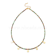 Star Pendant Necklaces, with Brass Cube Beads, Glass Beads, 304 Stainless Steel Charm and Lobster Claw Clasps, Golden, Colorful, 17.72 inch(45cm)(NJEW-JN03074-02)