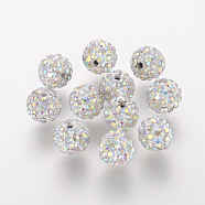 Polymer Clay Rhinestone Beads, Grade A, Round, Pave Disco Ball Beads, Crystal AB, 10x9.5mm, Hole: 1.5mm(RB-K050-10mm-C30)