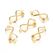 Alloy Links connectors, Cadmium Free & Lead Free, with Grade A Rhinestone, Bowknot/Infinity, Golden Metal Color, Light Rose, 15x35x4mm, hole: 2mm(RB-B065-A27G)