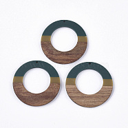 Resin & Walnut Wood Pendants, Tri-color, Flat Round, Dark Slate Gray, 49x3~3.5mm, Hole: 2mm(RESI-S358-96G)