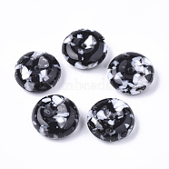 Resin Beads, Imitation Gemstone Chips Style, Flat Round, Black, 26x10mm, Hole: 3mm(RESI-T024-18A)