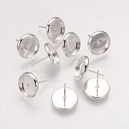 Brass Stud Earring Settings, Nickel Free, Silver Color Plated, Tray: 10mm, 12x0.8mm(KK-H021-1S-NF)