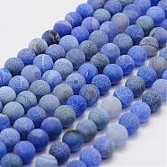 Frosted Natural Weathered Agate Beads Strands, Round, Dyed & Heated, Royal Blue, 6mm, Hole: 0.8mm, about 62~65pcs/strand, 15.1 inch(G-F367-6mm-01)