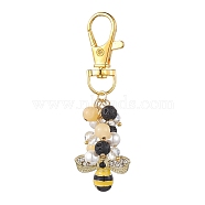 Bees Alloy Rhinestone Pendant Decorations, with Shell Pearl & Gemstone Bead and Alloy Swivel Lobster Claw Clasps, Golden, 75mm(HJEW-JM01774)