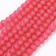 Transparent Glass Bead Strands, Frosted, Round, Crimson, 4mm, Hole: 1.1~1.6mm, about 200pcs/strand, 31.4 inch(GLAA-S031-4mm-40)